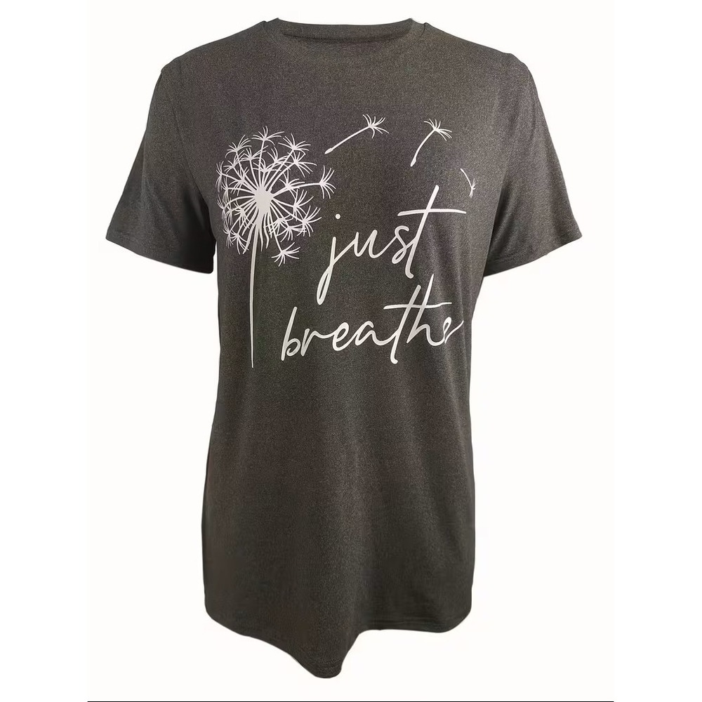 Unbranded Just Breathe Dandelion Graphic T-Shirt Gray Short‎ Sleeve NEW XXL